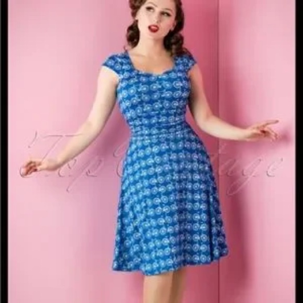 Retrolicious Blue and White Fit and Flare Mini Dress